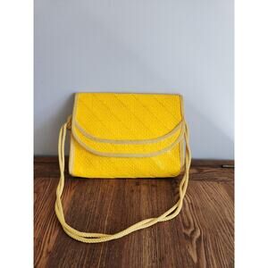 Vtg 80's Yellow Women's Painted Straw Purse Made in Italy 8"L